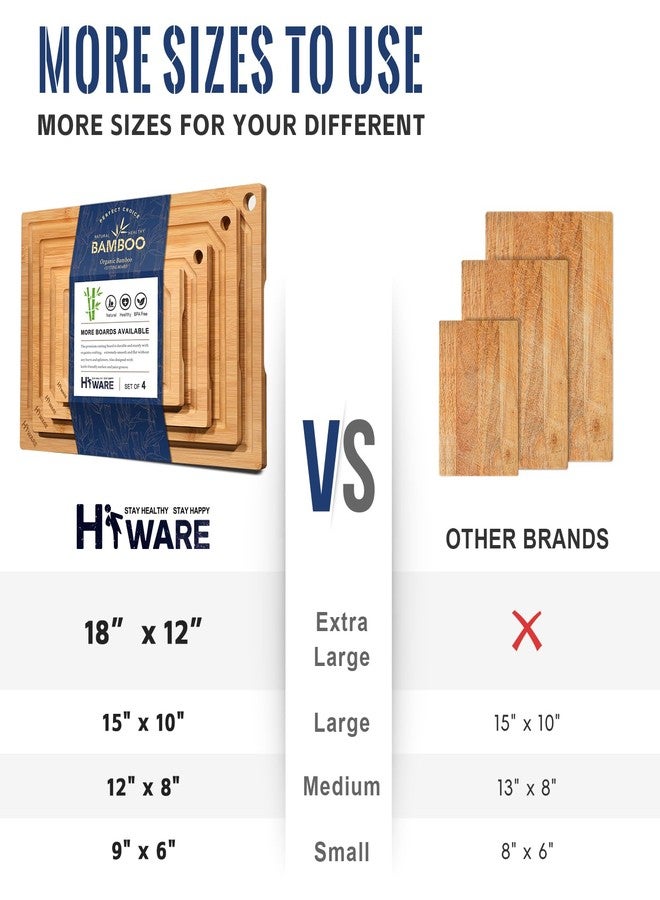 Hiware 4-Piece Extra Large Bamboo Cutting Boards Set for Kitchen, Heavy Duty Cutting Board with Juice Groove, Bamboo Chopping Board Set for Meat, Vegetables - Pre Oiled - Image 3